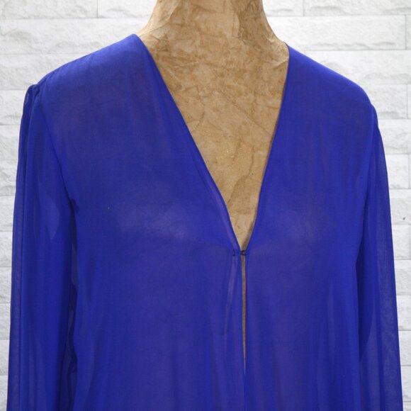 OLEG CASSINI Jacket Silk Sheer Formal Beaded Cuffs Long Sleeve Royal Blue 6 - Picture 2 of 14